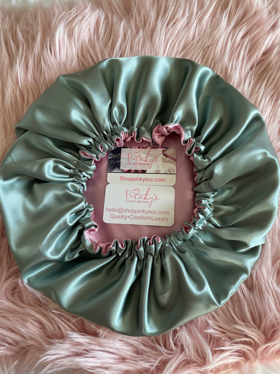 Pink and Green Satin Bonnet